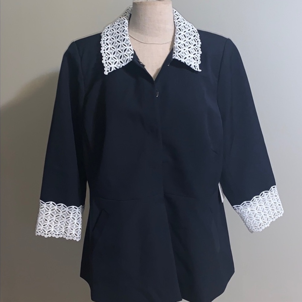 BNWT Eloquii Navy Suit Trimmed in White Lace